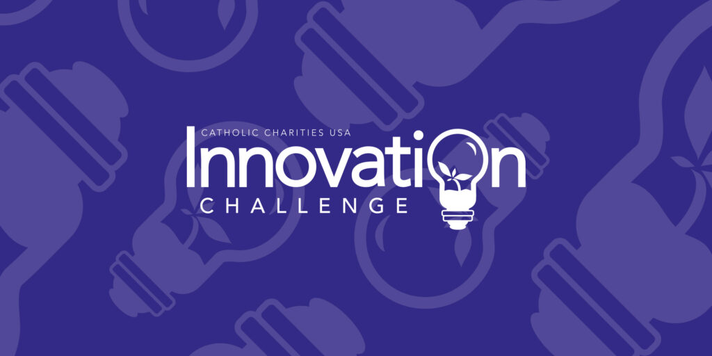 The Innovation Challenge logo against a purple background. The second "o" in innovation is a lightbulb with a seedling sprouting inside it. The same lightbulb image is watermarked across the purple background.