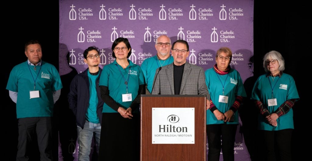 A group photo of the disaster response team from Catholic Social Services, Diocese of Birmingham, which received the 2023 Great AIDE IDEA (Innovation in Disaster Excellence) award.