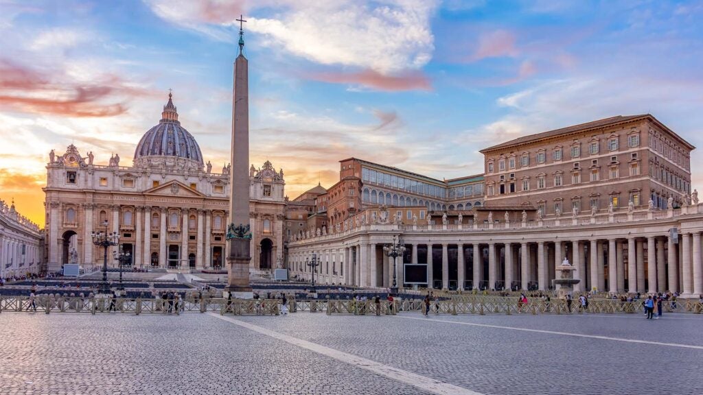 A photo of Saint Peter's Square at the Vatican in Rome.